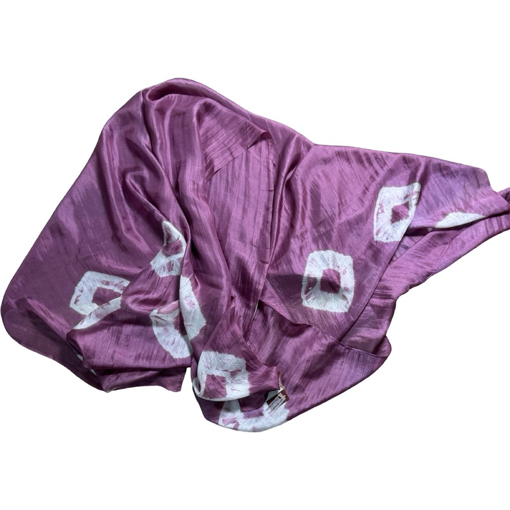Thai Silk Village 100% Silk Shibori Crinkle Scarf Wrap Purple White NWT